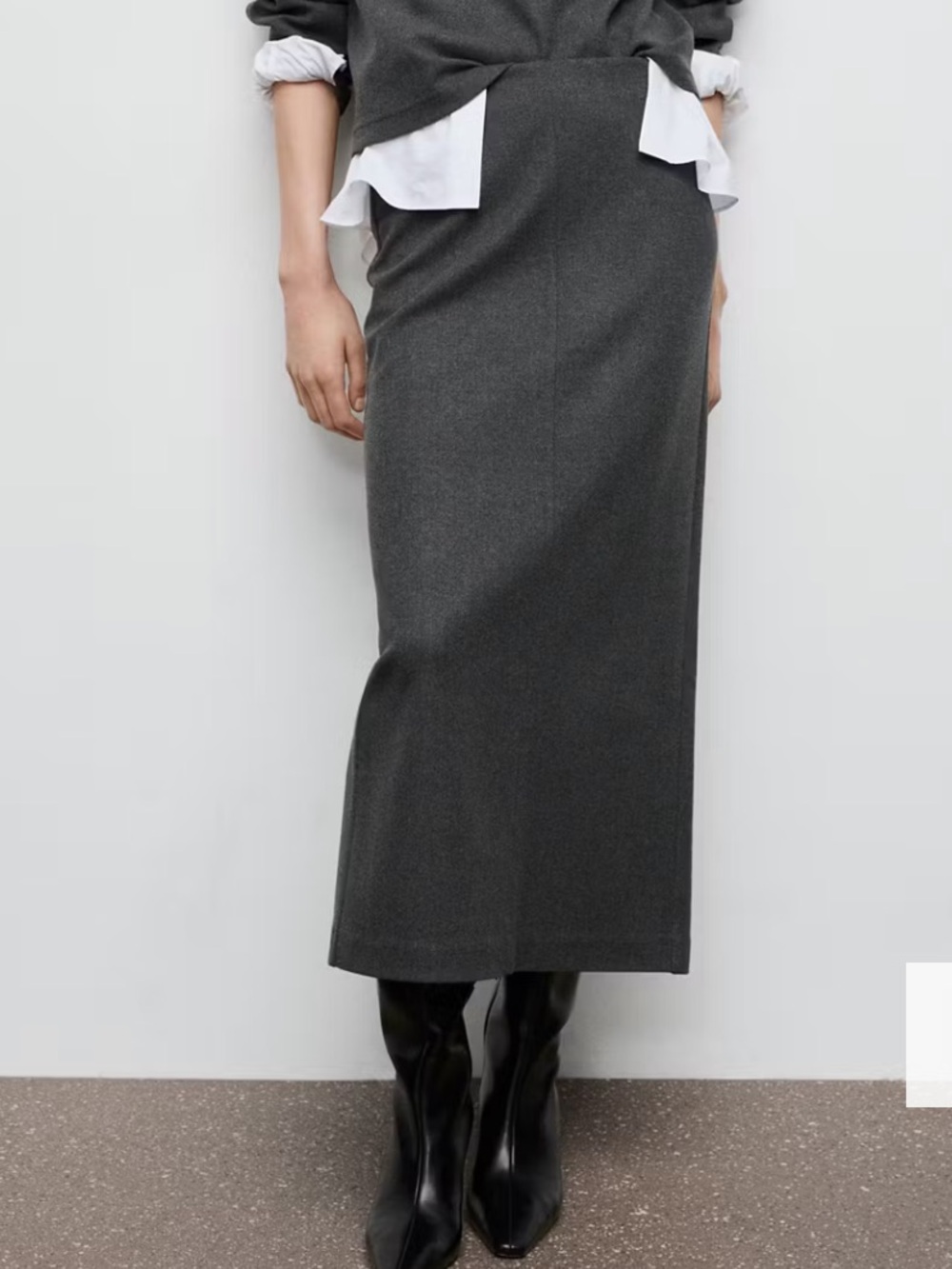 Mango Wool-Blend Gray Midi Skirt OPENING PENCIL SKIRT 1287